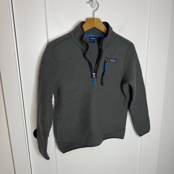 Patagonia Boys Retro Pile 1/4 Zip Gray Fleece Pullover Sweatshirt Size Large - Picture 2 of 8